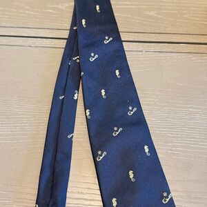 Classic Navy Silk Tie with Gold Seahorse Motif - Men Accessories